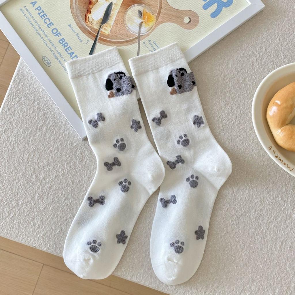 Female Autumn and Winter Warm Cartoon Flocking Small Animal Three Dimensional Hair Ball In The Tube Pile Socks