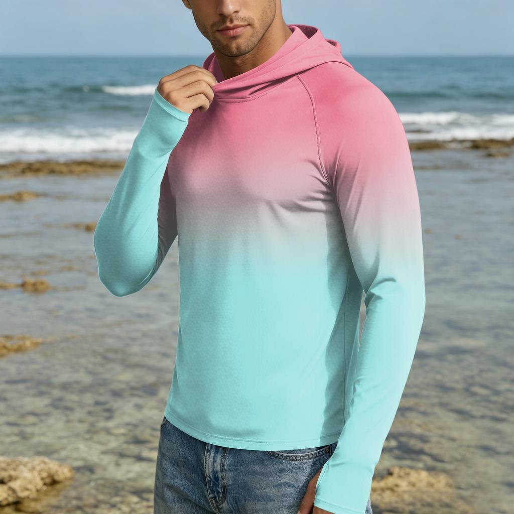 Men's 50 Plus Sun Hoodie Long Sleeve Lightweight Stretch Quick Dry Hooded Shirt for Outdoor Activities