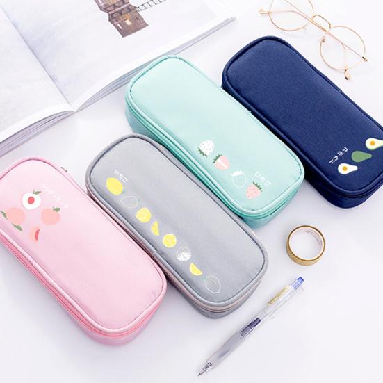Pen Case Large Capacity Dust-proof Stationery Oxford Cloth Fruit Print Pencil Case for Daily Use