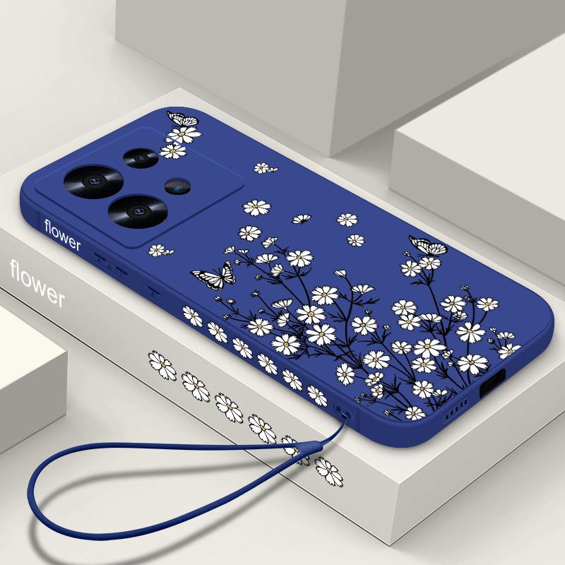Flower Butterfly Print Myk Slim Case For Xiaomi 13T Poco X6 F6 X5 Redmi Note 13 12 11 Pro 10 Lens Beskyttelse Støtsikker Silikon lanyard telefondeksel