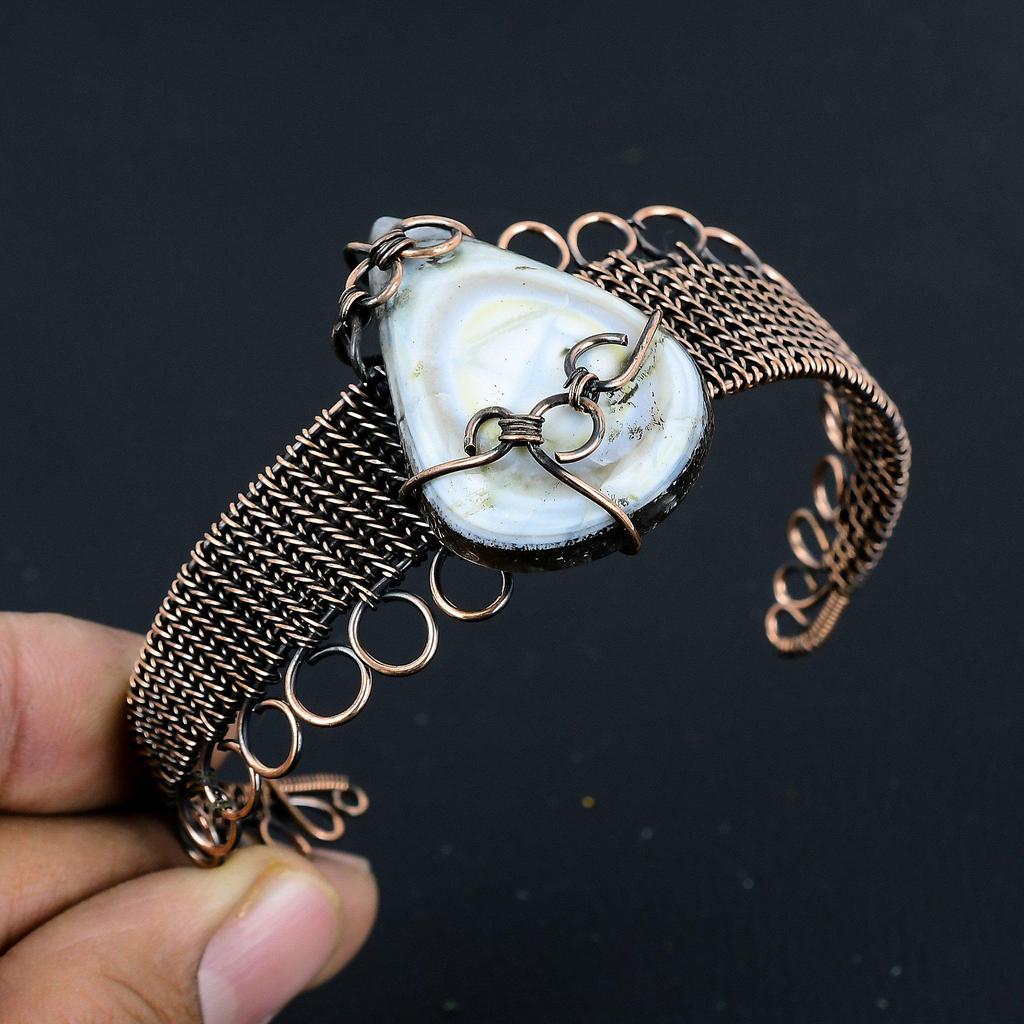 Owyhee Opal Bangle, 999 Copper Wire Wrapped Jewelry, Gemstone Bangle, Gift For Her Handmade Dainty Jewelry
