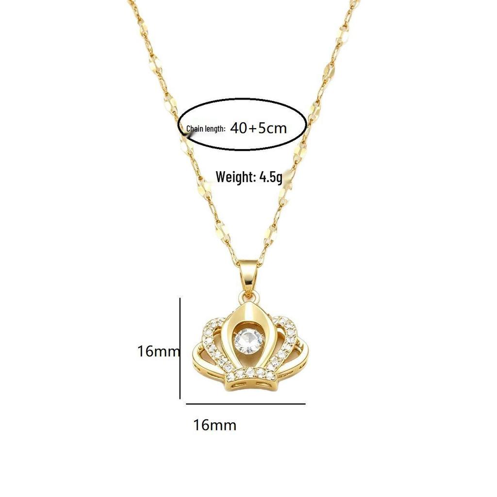 Lively Crown Titanium Necklace: Elegant Zirconia Pendant for Women's Distinctive Style.