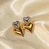 INS Style 18K Gold Stainless Steel Heart Earrings - Gold & Silver Two-Tone Women's Jewelry