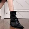 Fashion Vintage Thick Heel Women Ankle Boots Fashion Pointed Toe Pleated Shoes Autumn Winter Ladies Elegant Trouser Legs Short Booties
