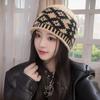 Retro, Diamond Grid Knitted Woolen Hat, Women, Winter, Big Head Circumference, Small Face, Warm and Cold Proof, Hooded Hat, Winter Warm Hat