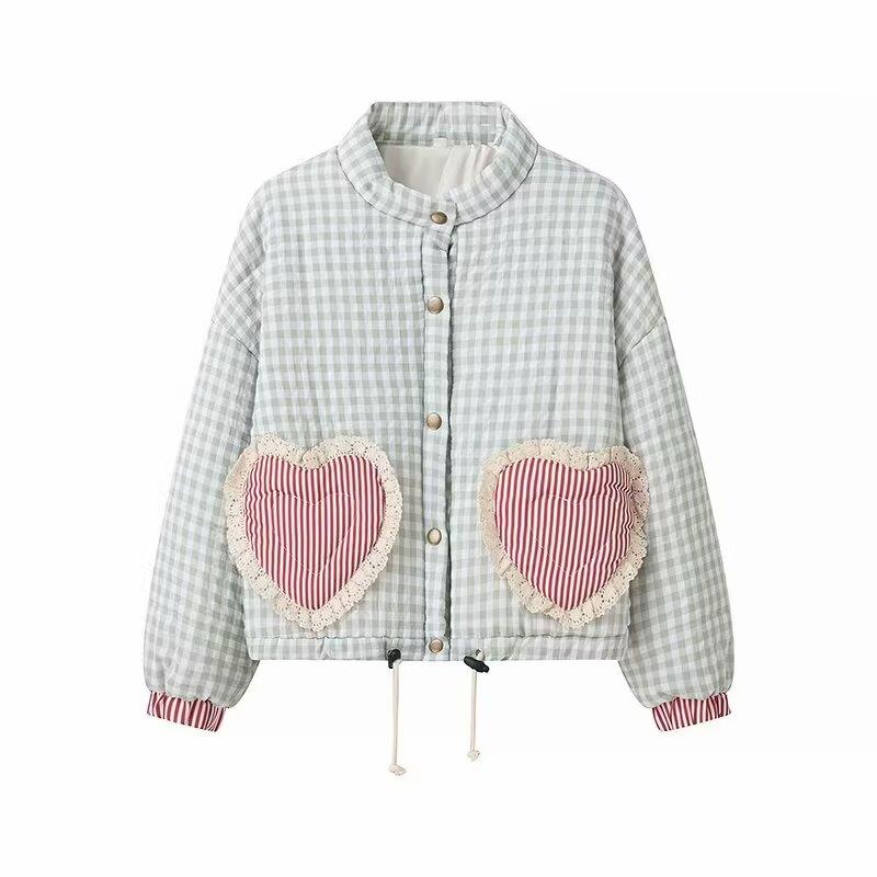 New autumn models, women's clothing, wind design, fashionable and versatile, casual style plaid cotton-padded jacket