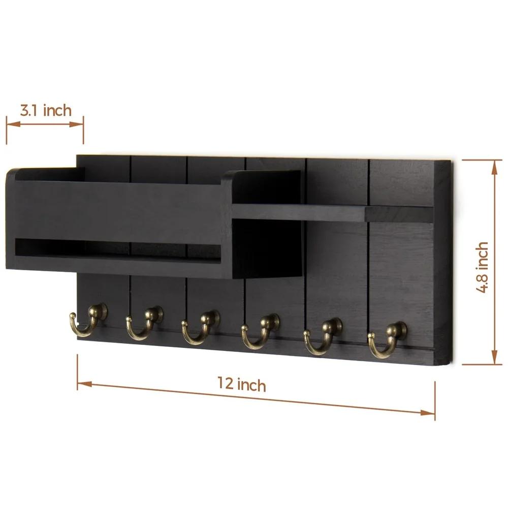 Dekoratif Anahtarlık ve Posta Düzenleyici 6 Anahtar Kancası ile Rustik Ahşap Anahtar Tutucu Raflı Duvara Monte Oturma Odası Girişi İçin
