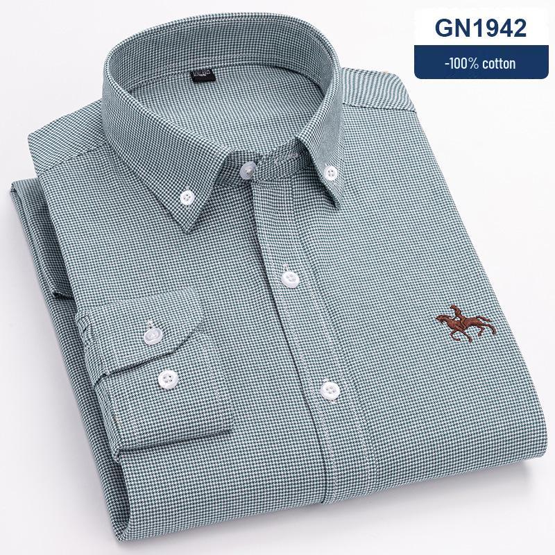 Men's 100% Cotton Oxford Long Sleeve Embroidered Casual Shirt