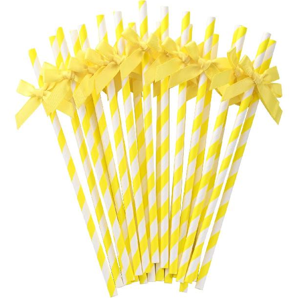 20pcs Pink Bow Straw, 7.7inch Biodegradable Cute Paper Straw, Wedding, Picnic, Birthday, Party Supplies for Juice Coffee Tea Cocktail Smoothie