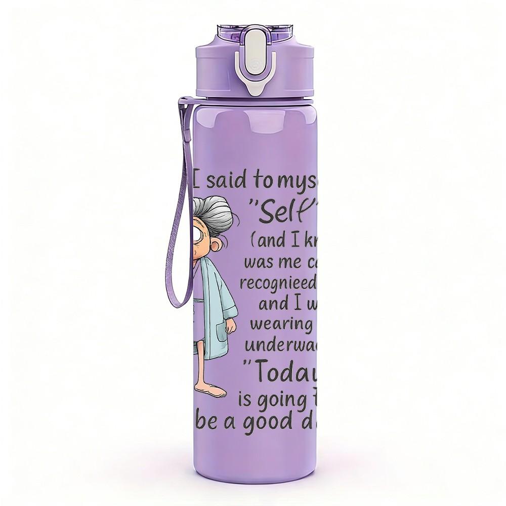 1PC Trust In The Lord Old Lady Print 750ml Color Plastic Sports Water Bottle Leakproof Flip Straw Lid Suitable for Sports Office Home Use