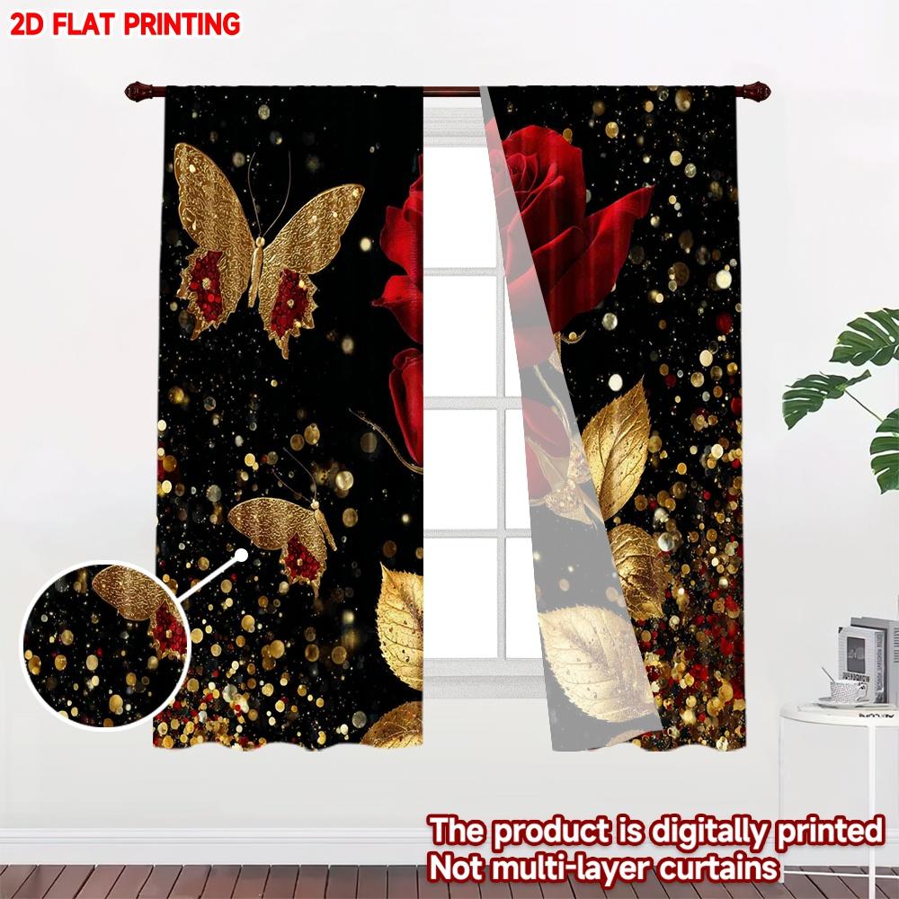 Flat Printing Happy Valentine Day Window Curtains Stars Sparks Butterflies Digital Printed Polyester Drapes Holiday Set Of 2 Made