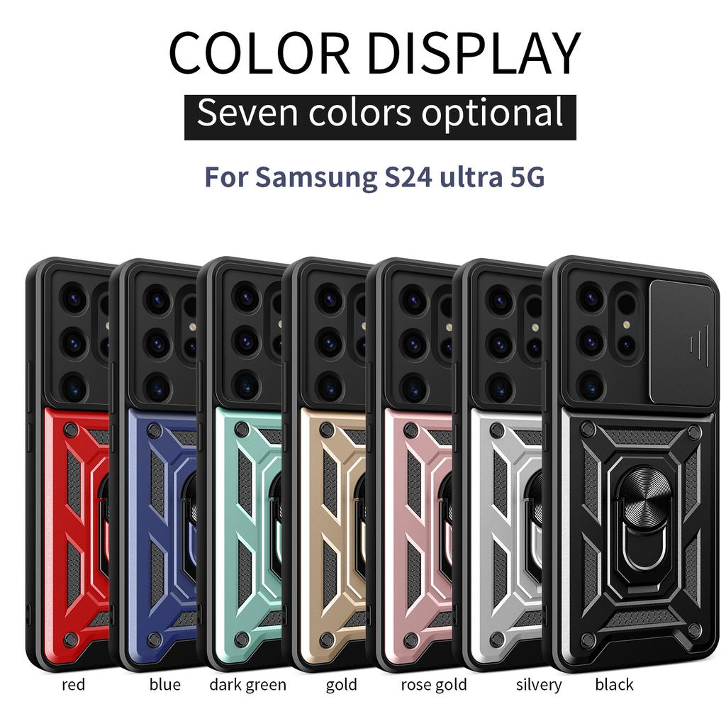 Armor Schokbestendige Hoes Voor Samsung Galaxy S24 UITRA Auto Magnetische Houder Ring Stand Camera Beschermer Galaxy S24 UItra Cover