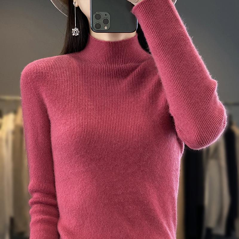 INDFS Women's Fashion Casual Fall Winter Solid Color Print Long Sleeve Half Turtleneck Sweaters