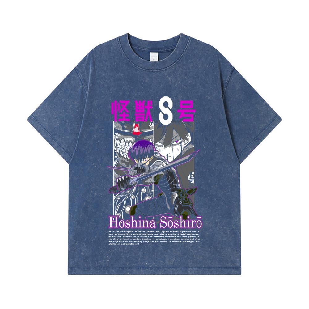 

275 GSM Washed T-shirts 100% Cotton Kaiju No 8 V11 Soshiro Print Unisex Heavy Cotton T Shirt 2XL