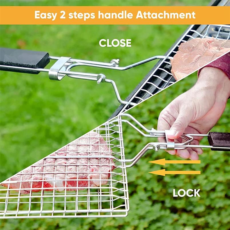 Large Portable Folding Fish Grill Baskets for Outdoor Grill Vegetables Stainless Steel BBQ Grilling Basket With Handle YYA01