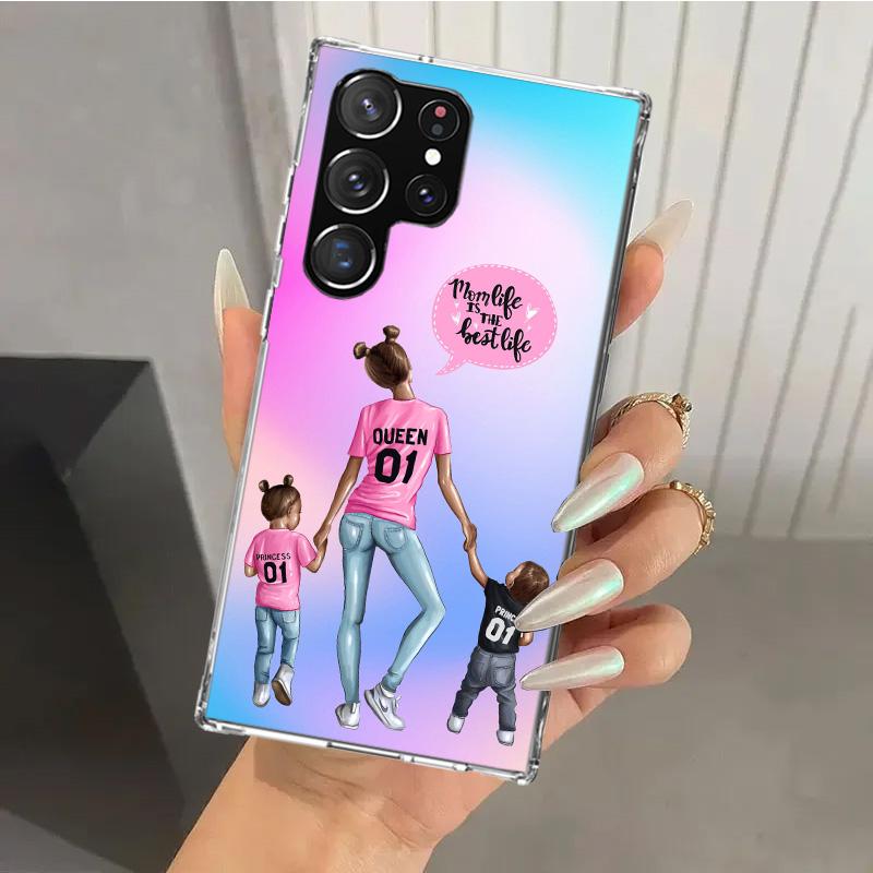 Woman Fashion Girl Super Mom Baby Phone Case for Samsung Galaxy S26 S24 S23 Ultra S25 Edge S22 S21 Plus S20 FE + Soft Print Shel