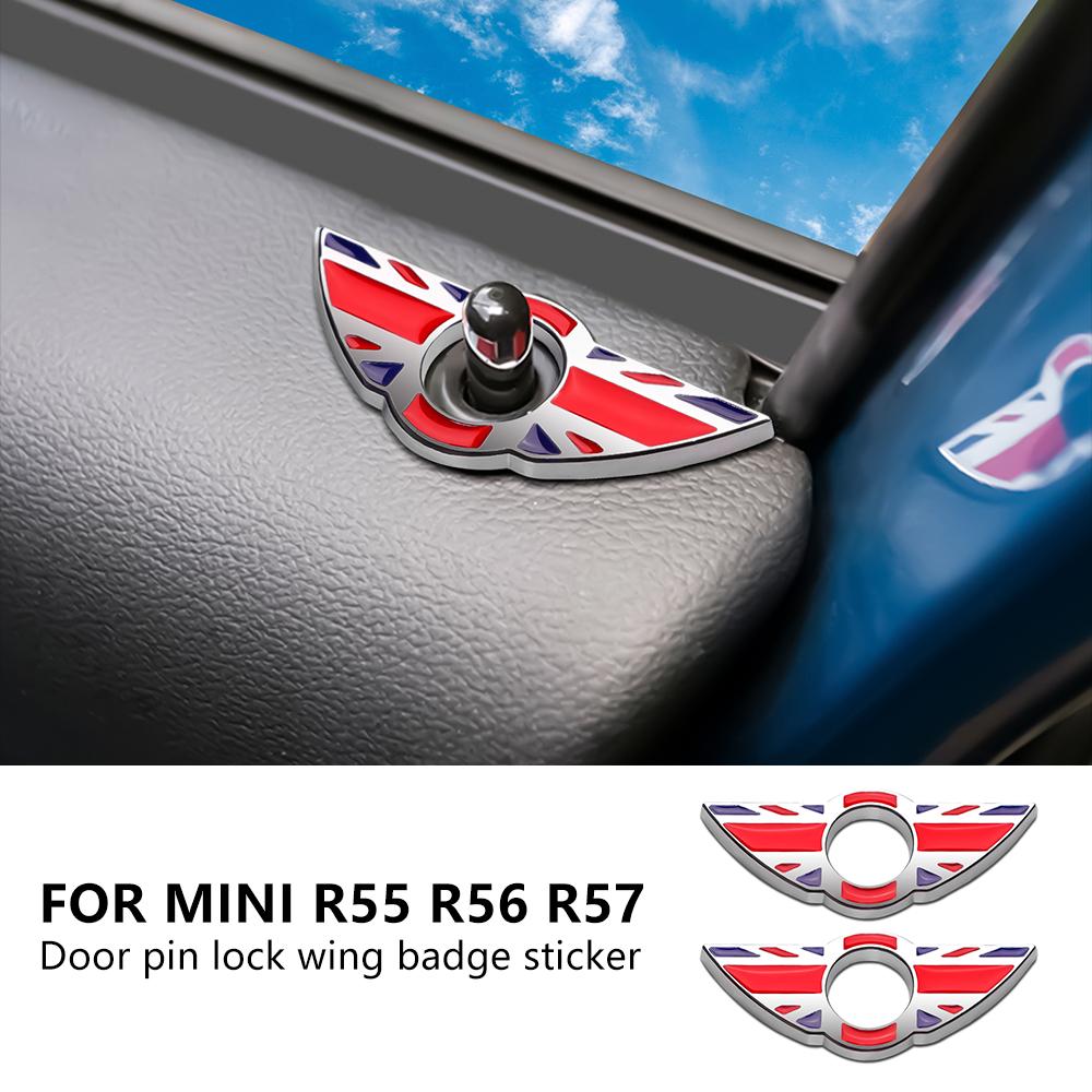

2pcs/Set Sticker for Mini Cooper Clubman R55 R56 R57 R60 R61 Countryman Interior Car Door Lock Pin Wing Emblem Badge Accessories