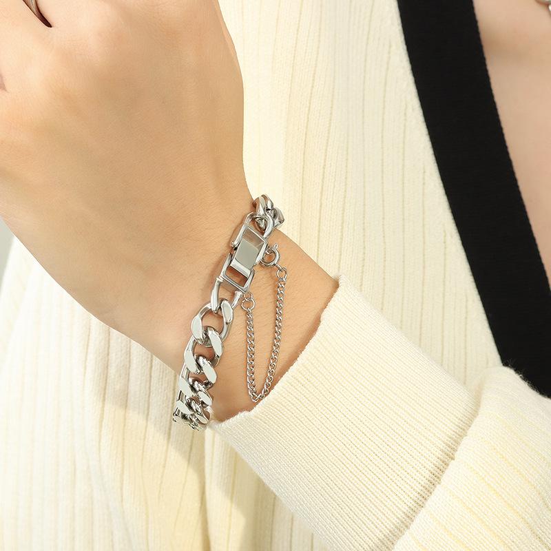 Exaggerated 18K Gold-Plated Titanium Steel Cuban Necklace & Bracelet Set - European/American Hip Hop Style