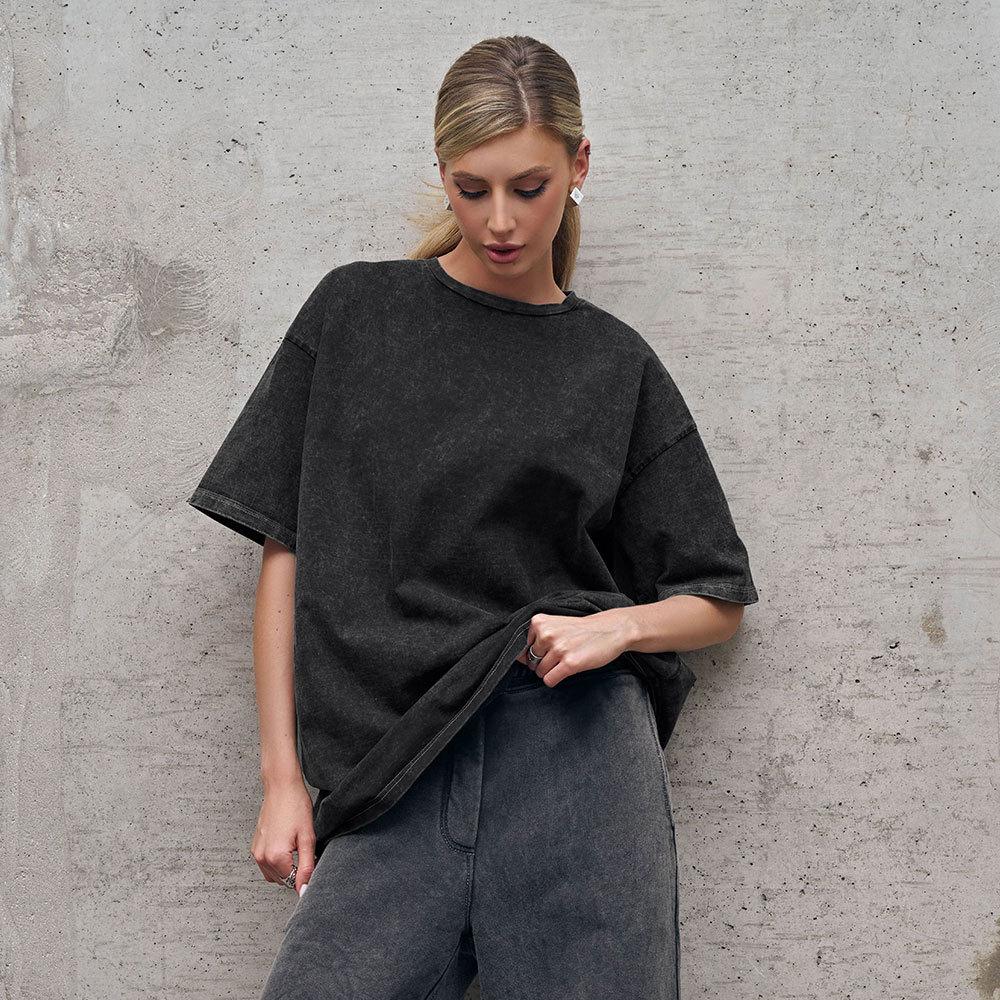 

Випрані та ношені футболки з коротким рукавом для літнього відпочинку Футболки жіночі з круглим вирізом, випрані та вичесані XXL абрикосовий