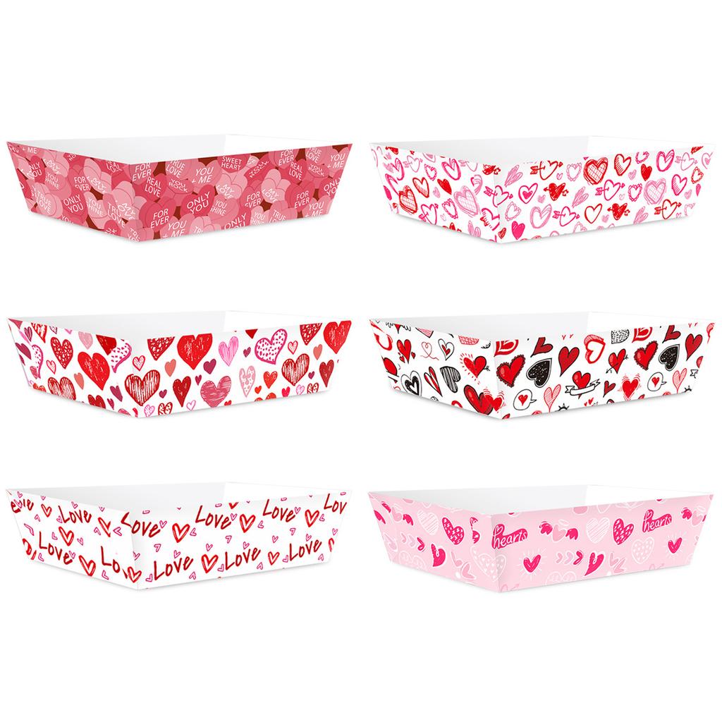 Valentine's Day Party Trays – 6 Pack Decorative Disposable Serving Trays for Snacks Candy and Desserts