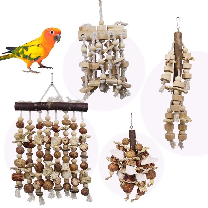 Bird Toy Log Color Natural Oversized Macaw Parrot Biting Wooden Fruit Explosive Cloth Parrot Toy