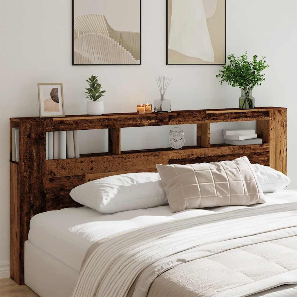 LED Headboard with Rustic Wood Effect 220 x 18.5 x 103.5 cm Engineered Wood