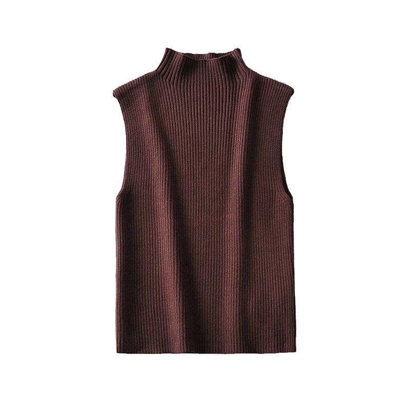 Vintage High Neck Sleeveless  Women Fashion Fitted Basic Ribbed Knit Tank Tops  Camis Chic Vest Top Plus Size