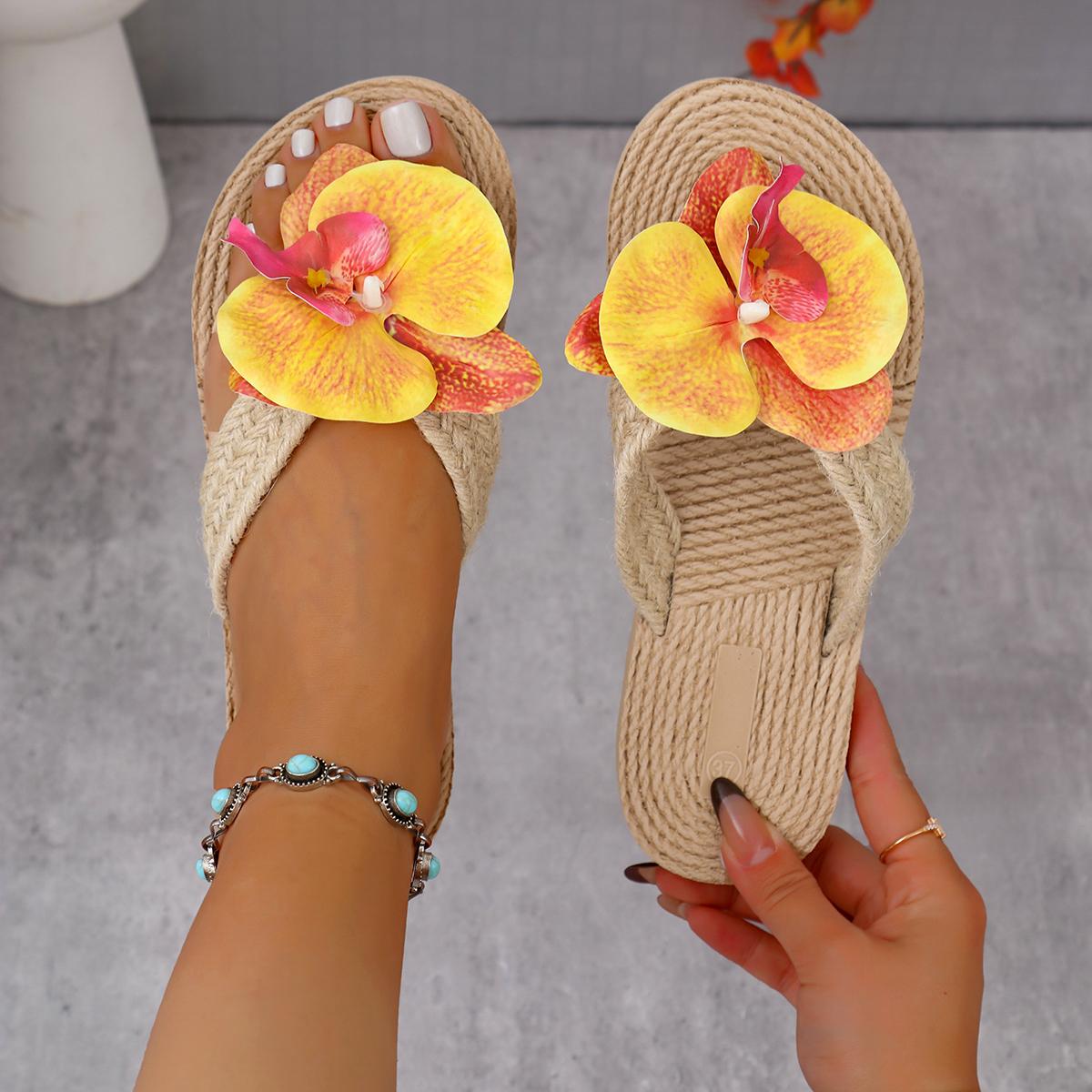 

Summer Women s Flip-Flops beautiful Phalaenopsis Flowers Sweet Cute Slippers indoor outdoor Vacation beach Casual shoes 37 жёлтый