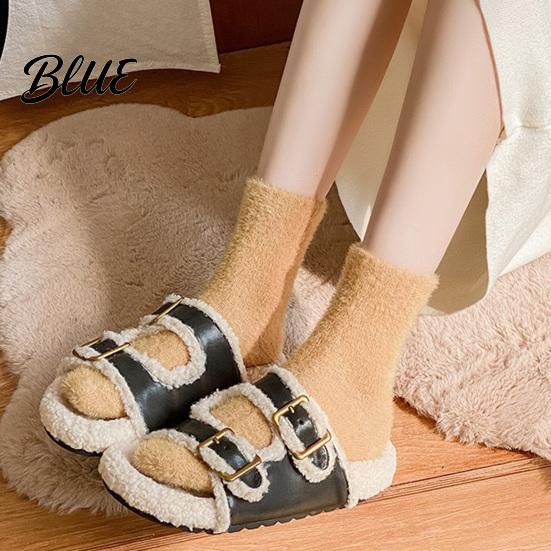 Thickened Thermal Socks Imitation Mink Velvet for Women, Soft Plush Socks, Winter Durable Washable Warm Solid Color Cozy Hosiery Home Indoor