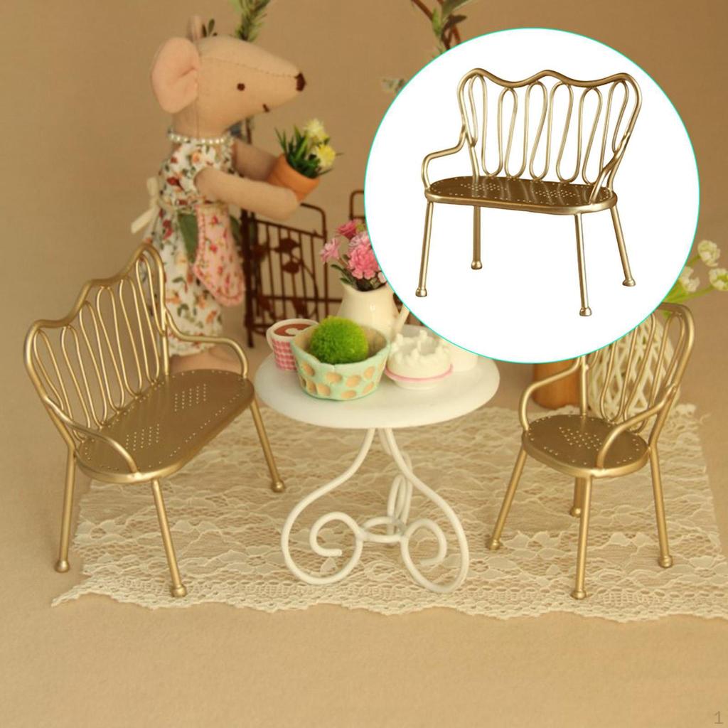 Dollhouse Double Miniature Chair ,Iron Art Children Furniture Doll House Furniture,