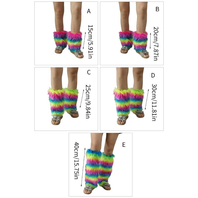 Winter 80s Furry Long Socks Leggings Cover Leg Warmer Punk Boots Socks Plush Vintage Rainbow Warm Boot Cuffs Leg Cover