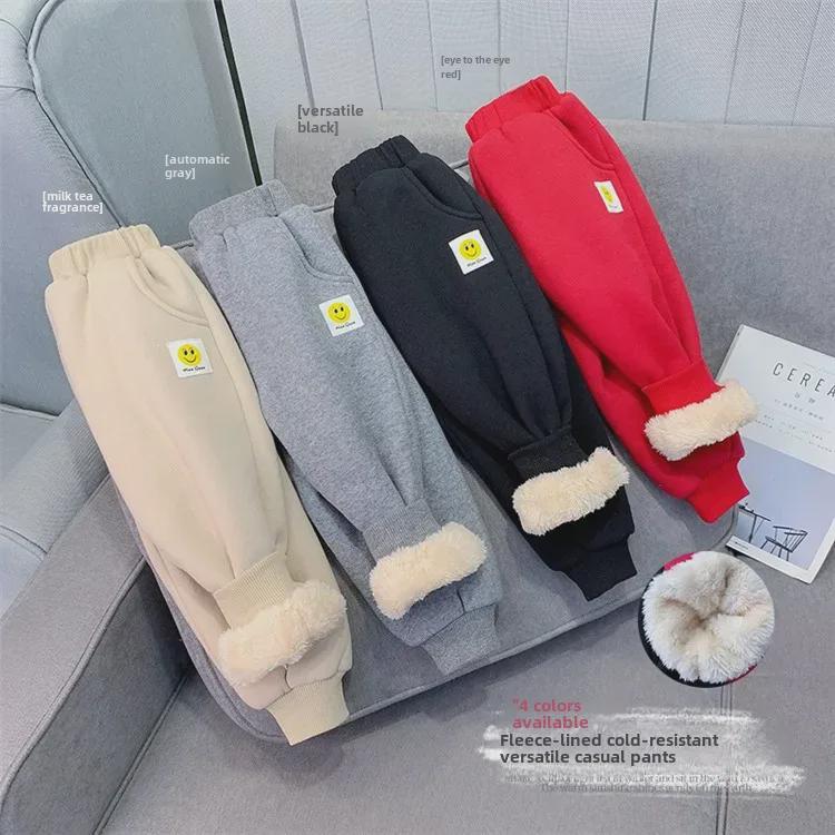 Kids' Winter Lambskin Fleece Pants: Thick, Warm Casual Sportswear for Boys & Girls