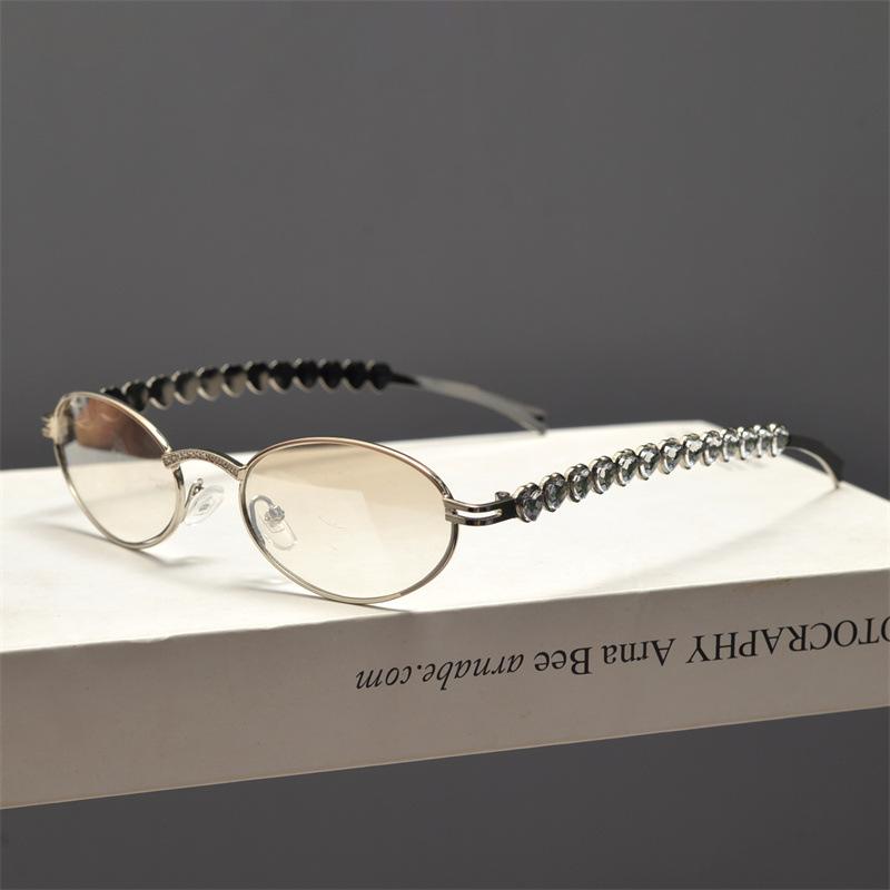 Oval Sunglasses Women Metal Frame Brand Sun Glasses Luxury Brand Chic Eyeglasses Ocean Film Shades Framelss Oval Eyewear