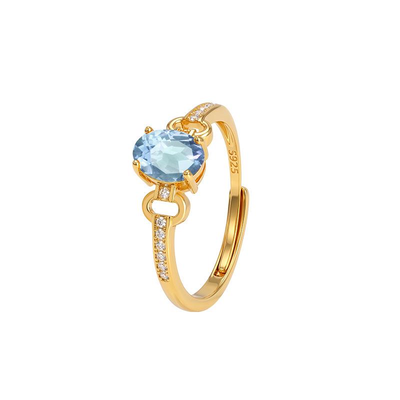 Color Treasure Ring S925 Sterling Silver Horse Buckle Design Natural Topaz Garnet Peridot Light Luxury Living Ring