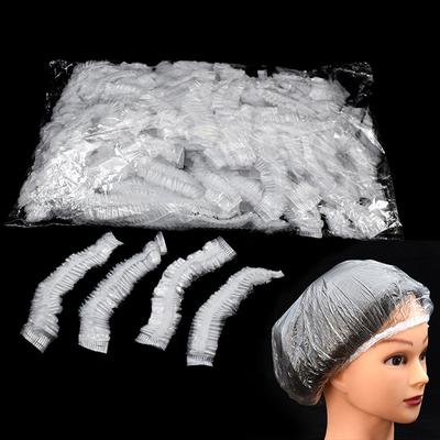 Touca de banho descartável de plástico, 100 peças, à prova d'água, cabeça de mulher, chapéu de banho, plástico