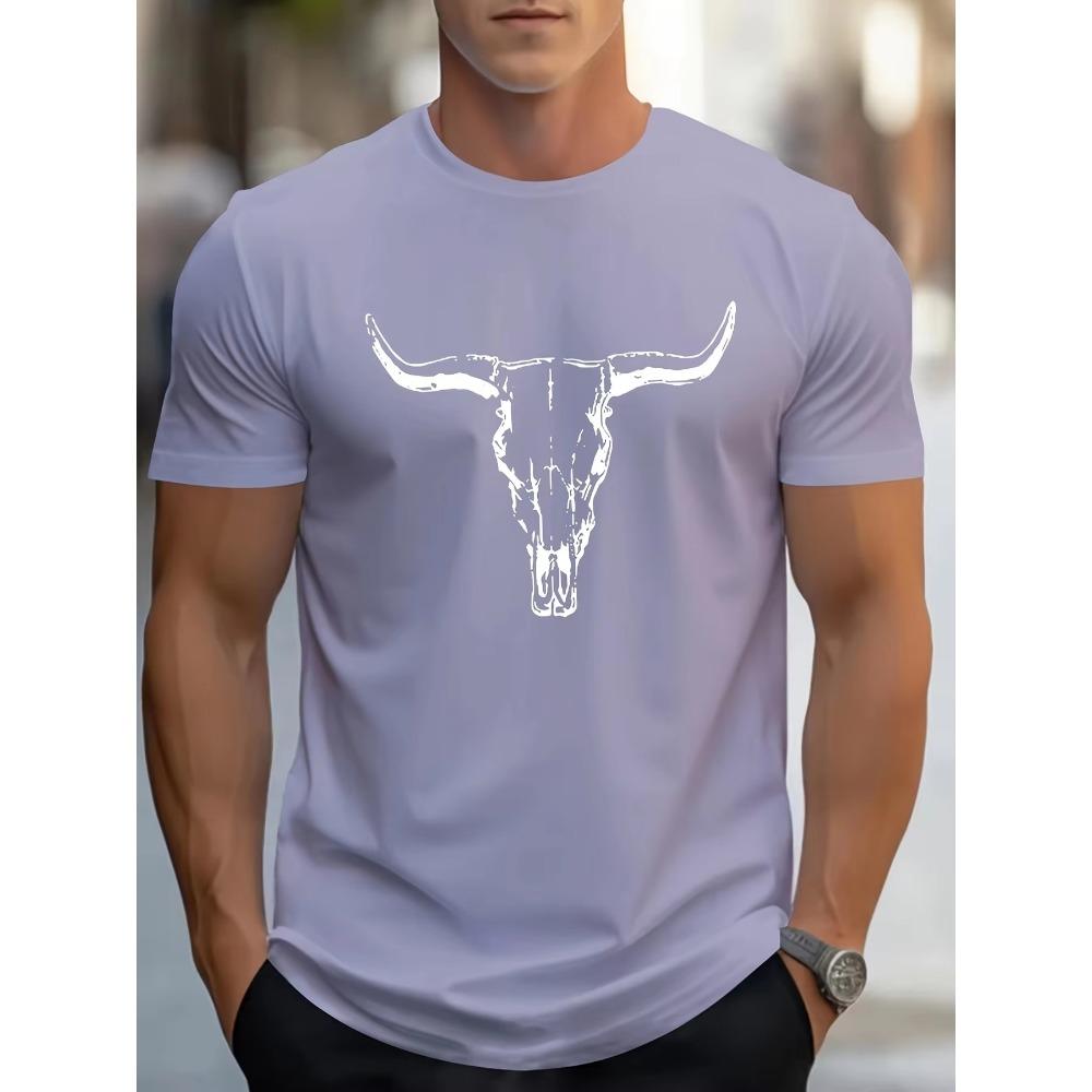 [Bull Skull Print Tee] Casual Bull Skull Print T Shirt - Short Sleeve Tees For Men - Summer