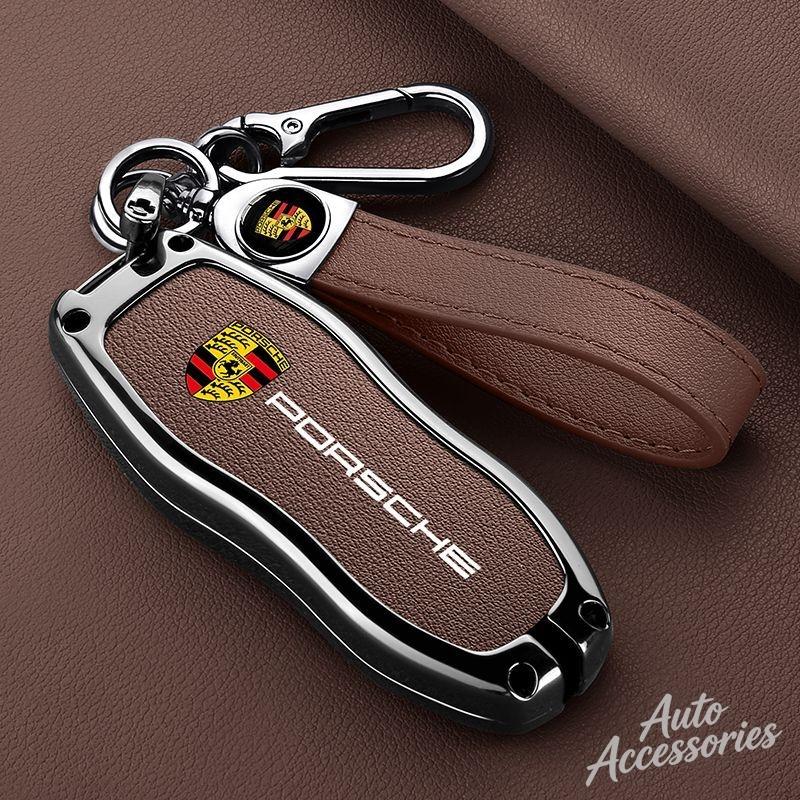 hbcr1 Metal Leather Car Key Case Cover Key Protect Shell For Porsche Macan Cayenne 718 Cayman Boxster Panamera 911 Accessories Sticker