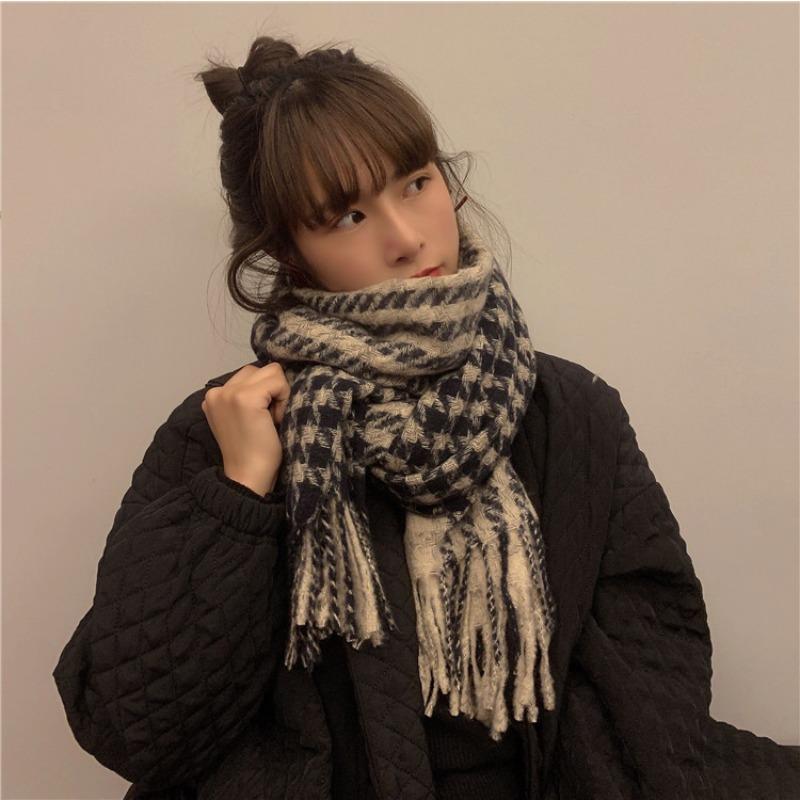 

Winter New Houndstooth Ins Imitation Cashmere Scarf for Women Korean Version Versatile Student Shawl Dual Purpose Warm Scarf for Men 200*55cm
