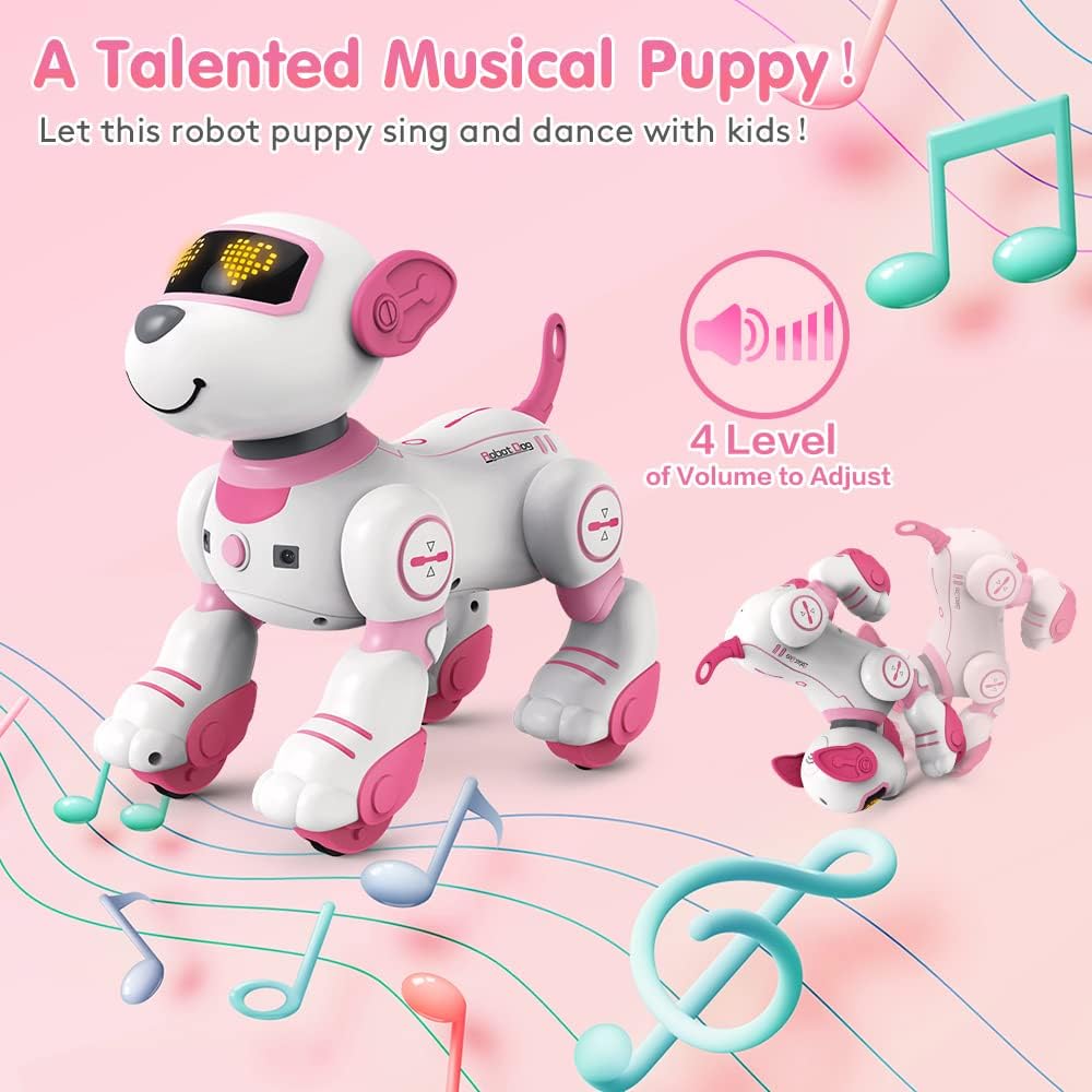 VATOS Remote Control Robot Dog Toy: Interactive Touch & Follow, 17 Functions, Programmable Dance Music RC. For Girls 3-12 Years