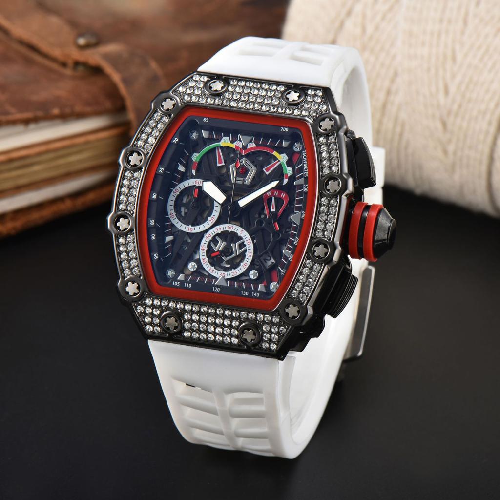 Quartz watch full diamond wine barrel type dial business luminous multi-functional quartz men's watch
