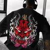 Japanese Devil Mask Men's T-shirt Traditional Oni Art Printed Street Wear Short Sleeves