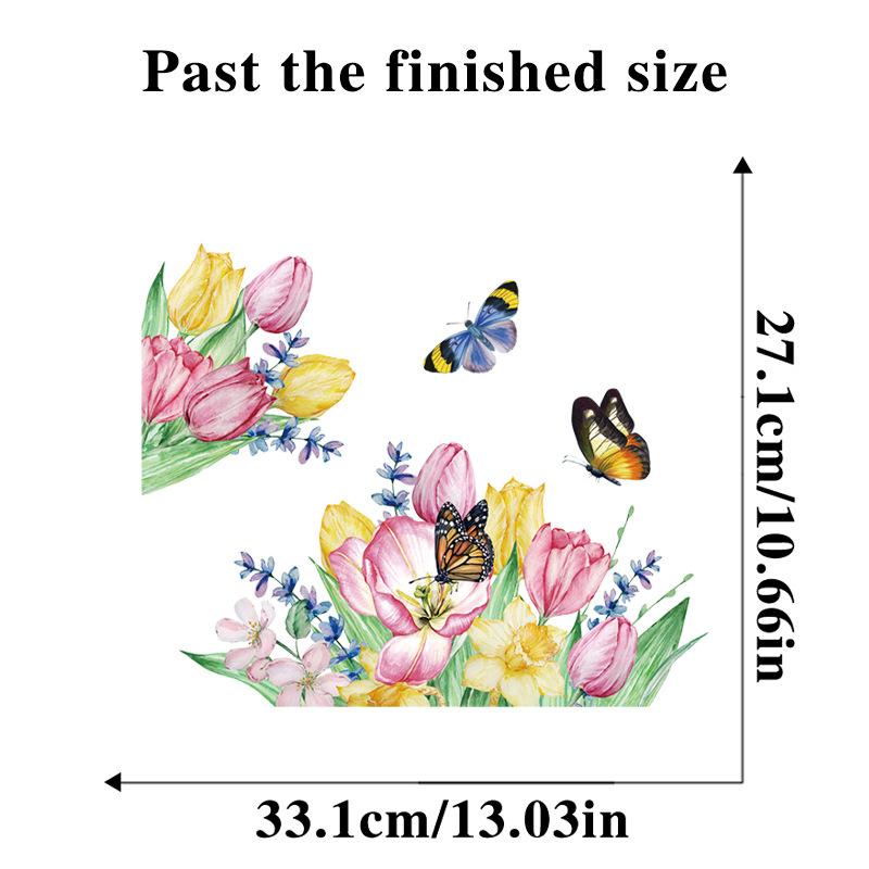 Butterfly Tulip Wall Sticker Waterproof Removable Bathroom Mirror Frame Floral Decor