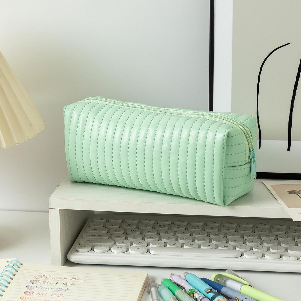 Large Capacity Japanese Style Leather Pencil Case for Female Students - Candy Color