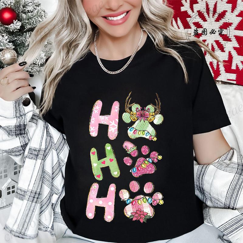 Women's T-shirt Short Sleeved Breathable Retro Round Neck Top Casual T-shirt Christmas Women's T-shirt