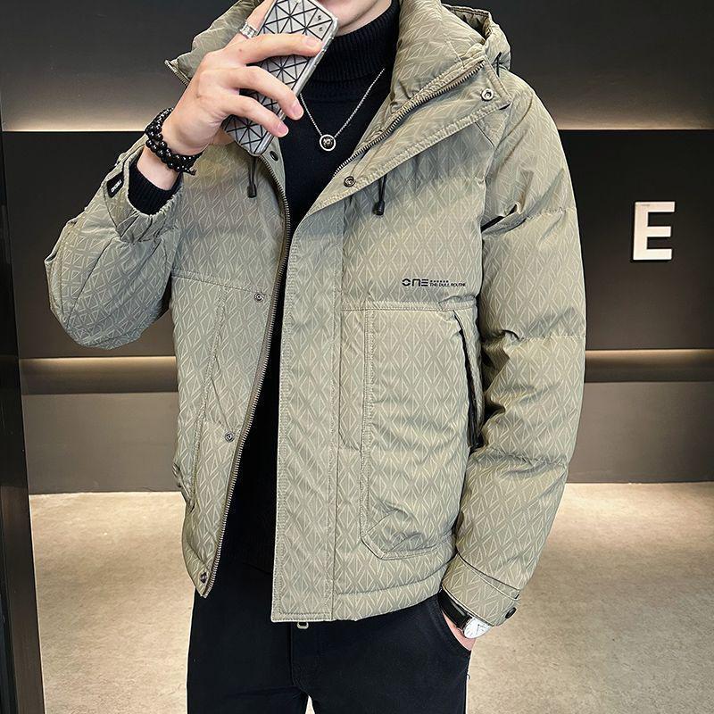 

Мужская зимняя куртка с капюшоном на утином пуху 2025 - Ветрозащитная, Толстая, Универсальная, Повседневная, Теплая верхняя одежда 4XL 160-175 lbs зелёный