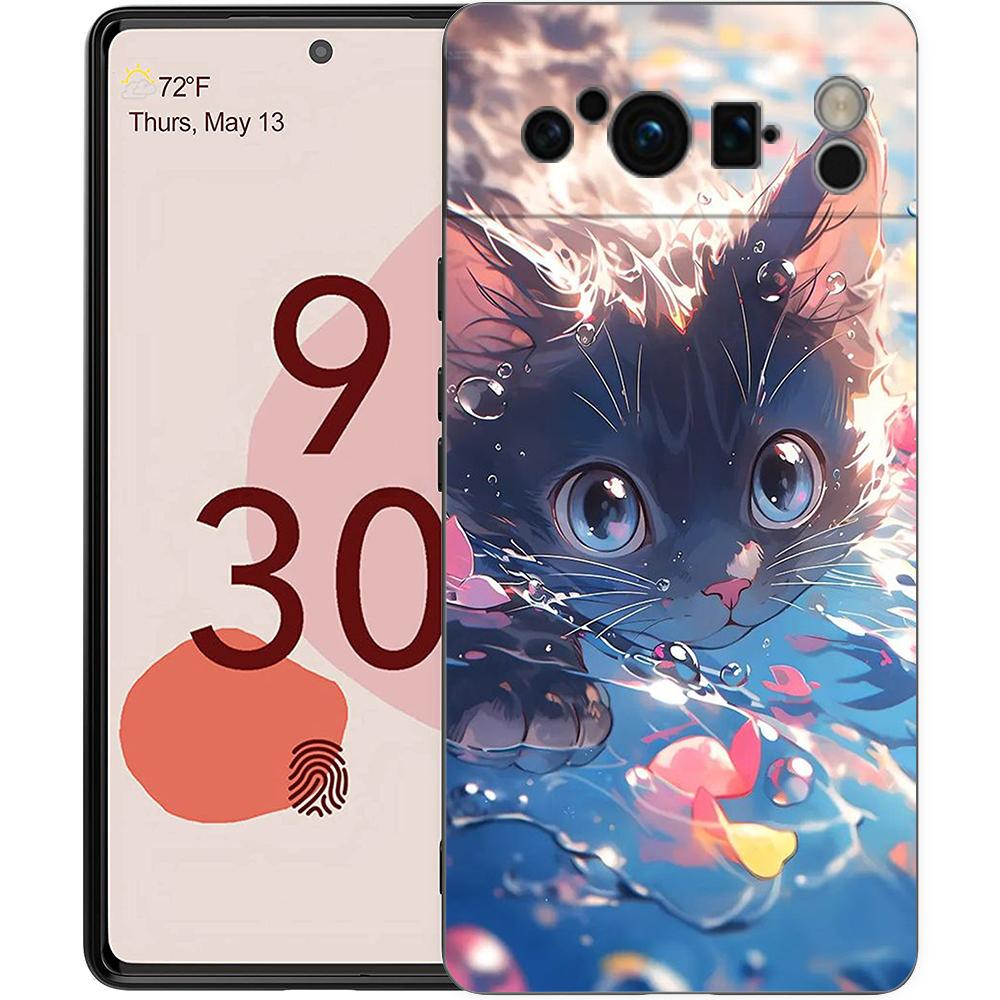 

Чехол для телефона Google Pixel 8 A 7 6 Pro 6A 5G, черный, мягкий противоударный чехол, силиконовый чехол из ТПУ, мультяшный милый кот, модный арт Pixel 6 Pro