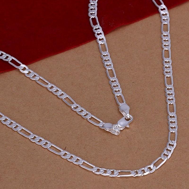 Wholesale 925 Sterling Silver Men Flat Sideways Chain Necklace 4MM 16"-30"