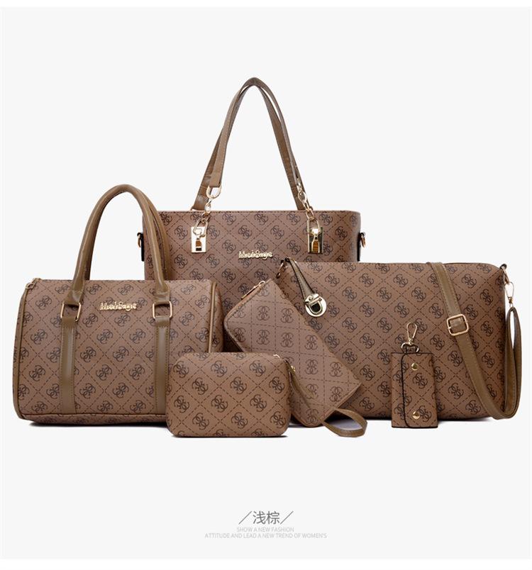 

Новая сумка для мамы и ребенка, модная женская сумка из шести предметов, большая вместительная сумка через плечо, повседневная дорожная портативная сумка-мессенджер светло-коричневого