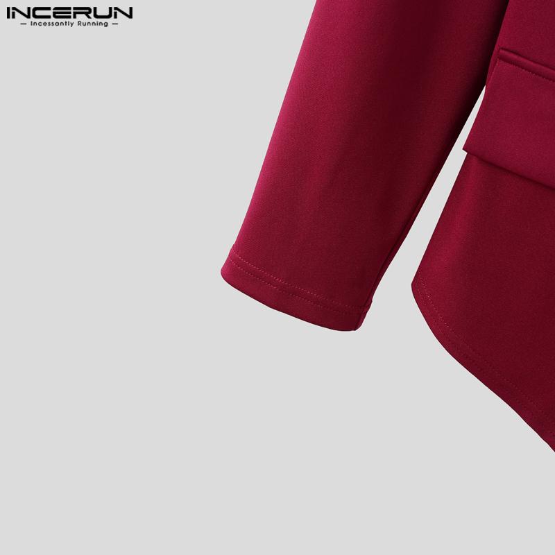 INCERUN Men V Collar Long Sleeve Splits Irregular One Buttons Front Cross Thin Tops Blazer