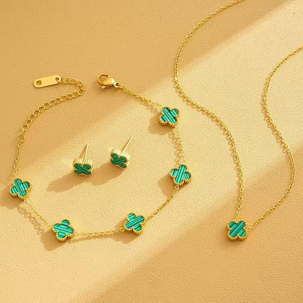 9mm Double-Sided Four-Leaf Clover Necklace & Bracelet Set: Titanium Steel, Light Luxury, Fashionable Collarbone Chain for Women